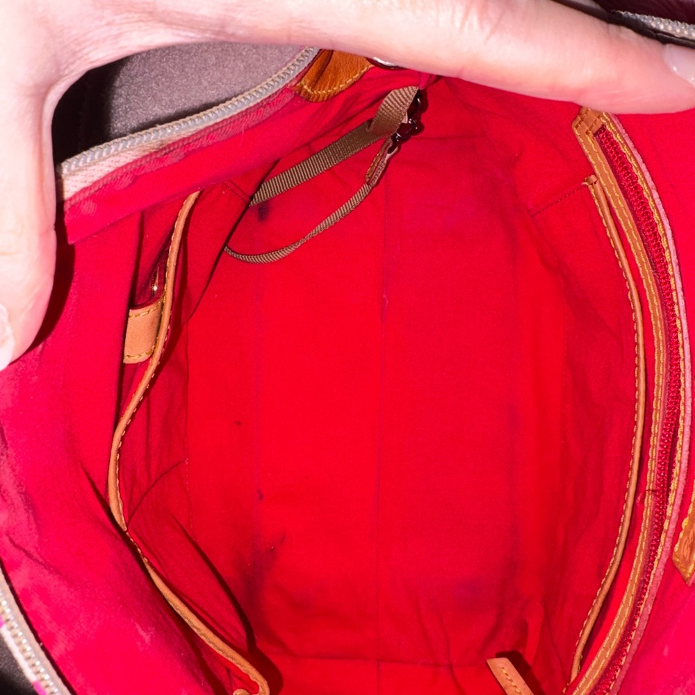 Dooney & Bourke Hot Pink and White Polka Dot Satchel with Brown Trim - Picture 10 of 11